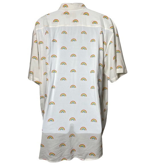 Tipsy Elves White Rainbow Print Men's Pride Oversized Button Up Shirt Size XXL - Picture 4 of 8